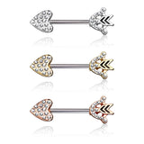 Pair of CZ Paved Heart Arrow 316L Surgical Steel Nipple Barbells