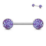 Pair Of Druzy Stone  316L Surgical Steel Barbell Nipple Rings