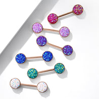 Pair Of Druzy Stone Rose Gold Nipple Barbell Rings