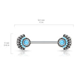 Pair Of Turquoise Stone Tribal Fan Nipple Barbells Rings