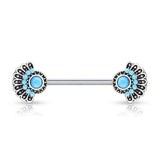 Pair Of Turquoise Stone Tribal Fan Nipple Barbells Rings