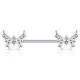 Pair of CZ Paved Butterfly Marquise CZ Center Nipple Barbell Nipple Rings