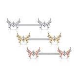 Pair of CZ Paved Butterfly Marquise CZ Center Nipple Barbell Nipple Rings