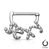 Pair of Crystal Paved "Sexy" 316L Surgical Steel Nipple Clicker