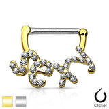 Pair of Crystal Paved "Sexy" 316L Surgical Steel Nipple Clicker