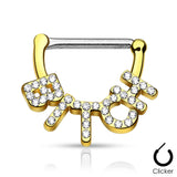 Pair of Crystal Paved "Bitch" 316L Surgical Steel Nipple Clicker