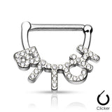 Pair of Crystal Paved "Bitch" 316L Surgical Steel Nipple Clicker