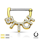 Pair of Crystal Paved "Bitch" 316L Surgical Steel Nipple Clicker
