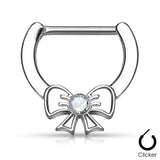 Pair of Crystal Centered Ribbon 316L Surgical Steel Nipple Clickers