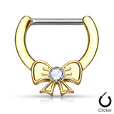 Pair of Crystal Centered Ribbon 316L Surgical Steel Nipple Clickers