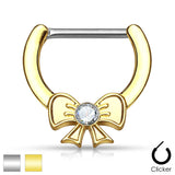 Pair of Crystal Centered Ribbon 316L Surgical Steel Nipple Clickers