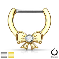 Pair of Crystal Centered Ribbon 316L Surgical Steel Nipple Clickers