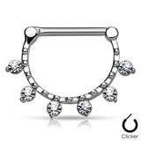 Pair of CZ Hanging Beaded Line Surgical Steel Nipple Rings Clickers
