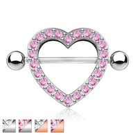 Pair Multi CZ Paved Heart Nipple Shield Nipple Rings