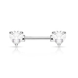 Pair of Prong Set CZ Heart Surgical Steel Barbell Nipple Rings