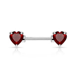 Pair of Prong Set CZ Heart Surgical Steel Barbell Nipple Rings