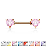 Pair of Prong Set CZ Heart Surgical Steel Barbell Nipple Rings