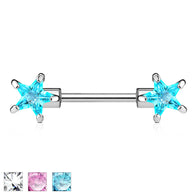 Pair of CZ Star Surgical Steel Barbell Nipple Rings