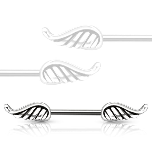 Pair of Angel Wings Surgical Steel Barbell Nipple Rings