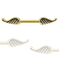 Pair of Angel Wings Gold IP Over 316L Surgical Steel Nipple Bar