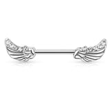 Pair of Angels Wings CZ Surgical Steel Barbell Nipple Rings