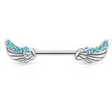 Pair of Angels Wings CZ Surgical Steel Barbell Nipple Rings