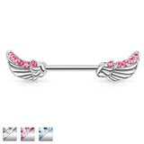 Pair of Angels Wings CZ Surgical Steel Barbell Nipple Rings