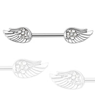 Pair of Angel Wings with Paved CZ 316L Surgical Steel Nipple Bar