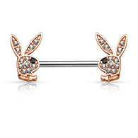 Pair of CZ Playboy Bunny Surgical Steel Nipple Ring Barbell