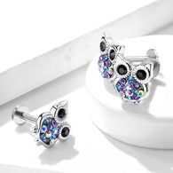 Color CZ Owl Top Internally Threaded Labret, Monroe Ear Cartilage Helix Tragus Barbell