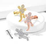 Micro CZ Paved Lizard Top Internally Threaded Labret Tragus Snug Ear Cartilage Helix Studs