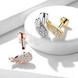 CZ Paved Angel Wing Internally Threaded Labret Tragus Snug Ear Cartilage Helix Studs