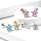 Double Tiered 6 CZ Flower Lip Labret Tragus Snug Ear Cartilage Helix Studs