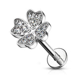 Micro CZ Paved Shamrock Top Internally Threaded Labret Tragus Snug Ear Cartilage Helix Studs