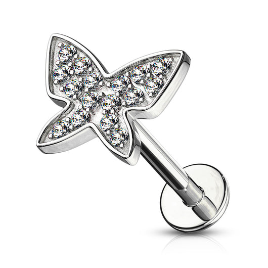 Micro Paved CZ Butterfly Top Internal Threaded Labret Monroe Daith Tragus Helix Stud
