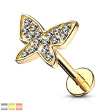 Micro Paved CZ Butterfly Top Internal Threaded Labret Monroe Daith Tragus Helix Stud