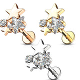 Cluster CZ Star Internally Threaded Labret Tragus Snug Ear Cartilage Studs