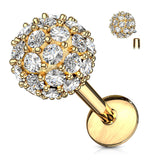 CZ Paved 6 mm Ball Top Internally Threaded Labret Tragus Snug Ear Cartilage Helix Studs