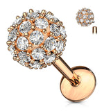 CZ Paved 6 mm Ball Top Internally Threaded Labret Tragus Snug Ear Cartilage Helix Studs