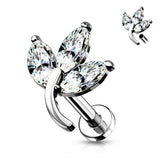 3 Marquise CZ Set Leaf Top Lip Labret Monroe Ear Cartilage Tragus