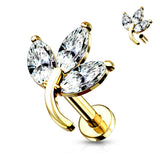 3 Marquise CZ Set Leaf Top Lip Labret Monroe Ear Cartilage Tragus