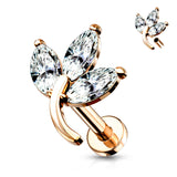 3 Marquise CZ Set Leaf Top Lip Labret Monroe Ear Cartilage Tragus