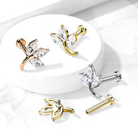 3 Marquise CZ Set Leaf Top Lip Labret Monroe Ear Cartilage Tragus