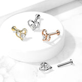 Paved Heart CZ Solitaire Internally Threaded Lip Monroe Cartilage