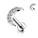CZ Paved Crescent Moon Top Lip Labret Monroe Ear Cartilage Tragus