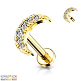 CZ Paved Crescent Moon Top Lip Labret Monroe Ear Cartilage Tragus