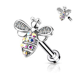 CZ Paved Bee Internally Threaded Labret Tragus Snug Ear Cartilage Helix Studs