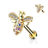 CZ Paved Bee Internally Threaded Labret Tragus Snug Ear Cartilage Helix Studs