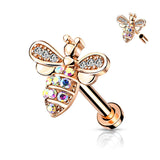 CZ Paved Bee Internally Threaded Labret Tragus Snug Ear Cartilage Helix Studs
