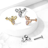 CZ Paved Bee Internally Threaded Labret Tragus Snug Ear Cartilage Helix Studs
